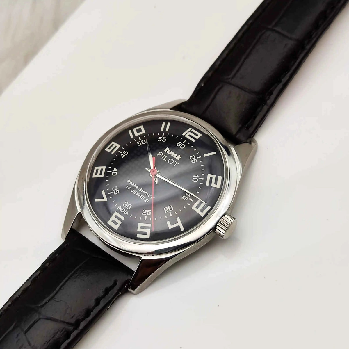 HMT Pilot 17 Jewels Black Sub Dial Handwinding Watch with English Numerals