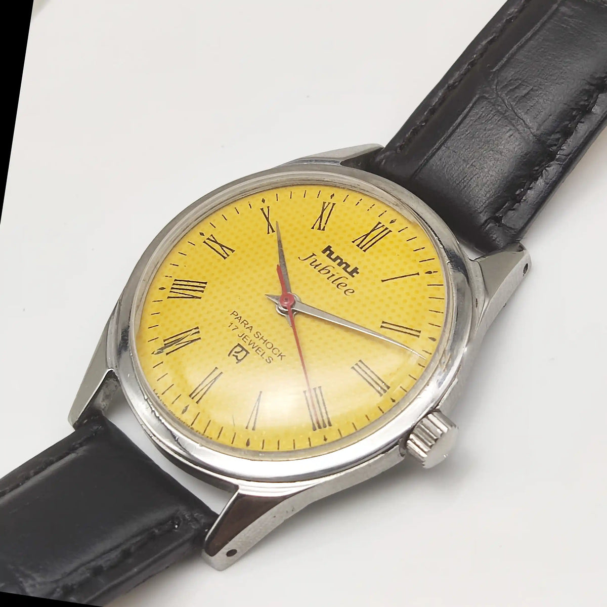 HMT Jubilee Sun Yellow Dial Roman Indices 17 Jewels Handwinding Watch - Timeless Elegance