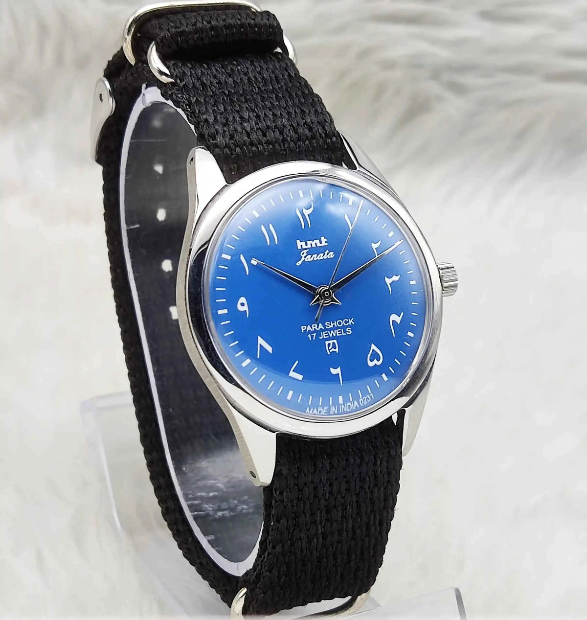 HMT Janata Handwinding Watch with 17 Jewels and Ocean Blue Dial in Arabic Font