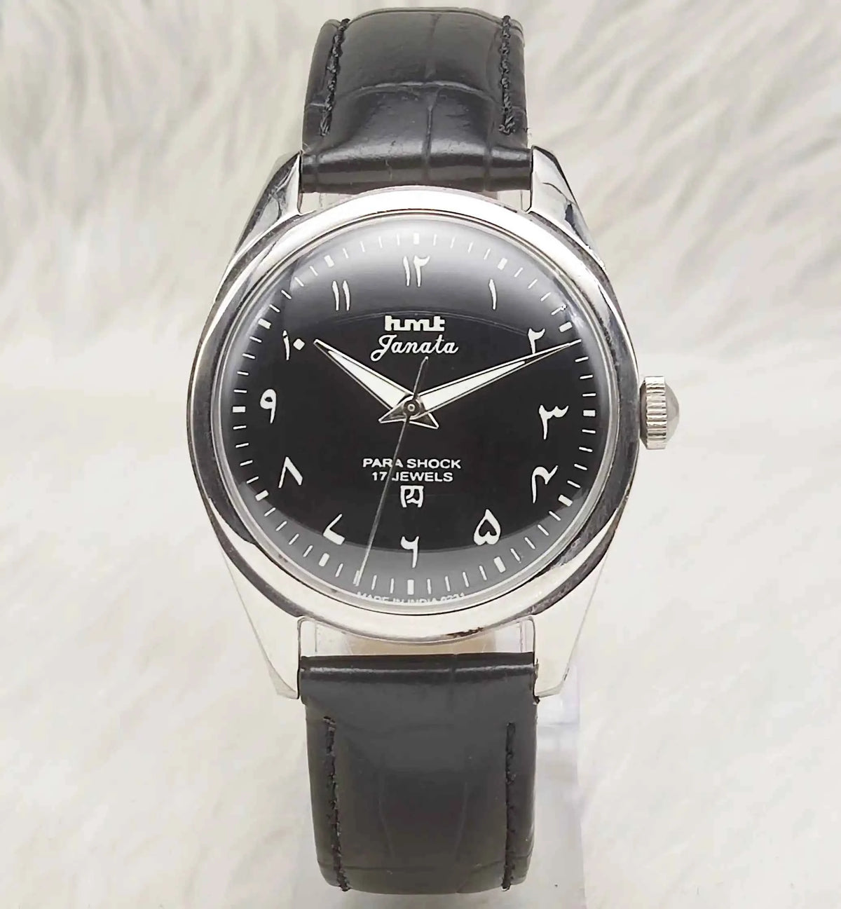 HMT Janata Black Dial Watch with Arabic Numerals Indices Handwinding Mechanism