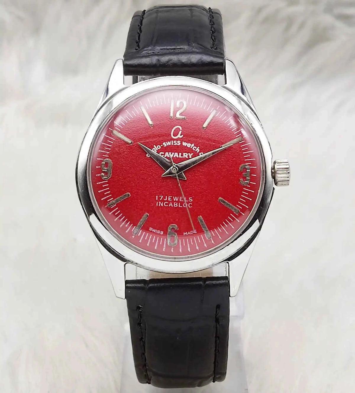 Cavalry 17 Jewels Maroon Dial Watch with Incabloc Feature and Stick Indices