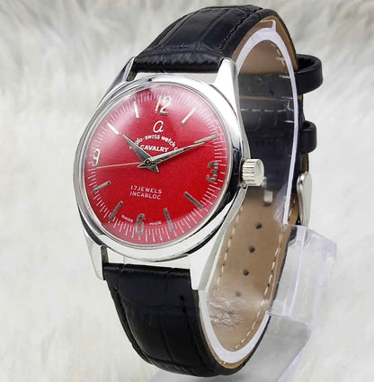 Cavalry 17 Jewels Maroon Dial Watch with Incabloc Feature and Stick Indices