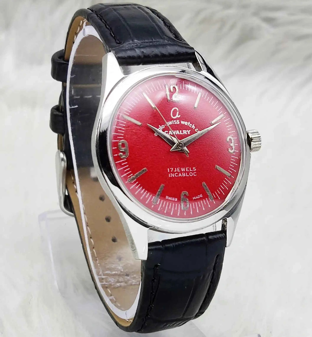 Cavalry 17 Jewels Maroon Dial Watch with Incabloc Feature and Stick Indices