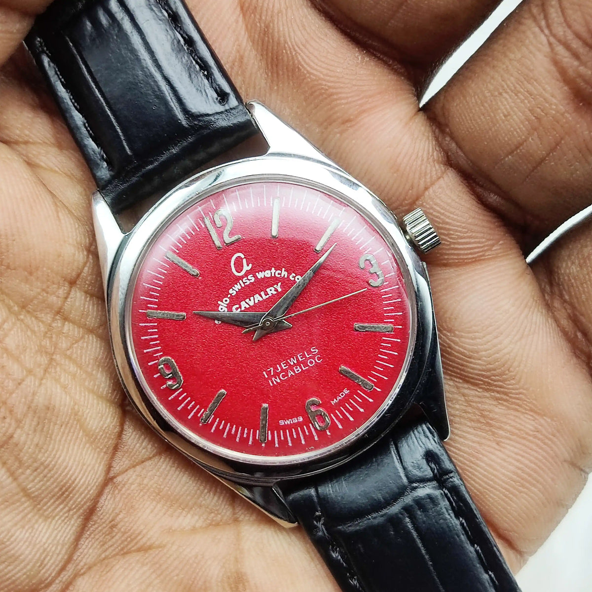 Cavalry 17 Jewels Maroon Dial Watch with Incabloc Feature and Stick Indices