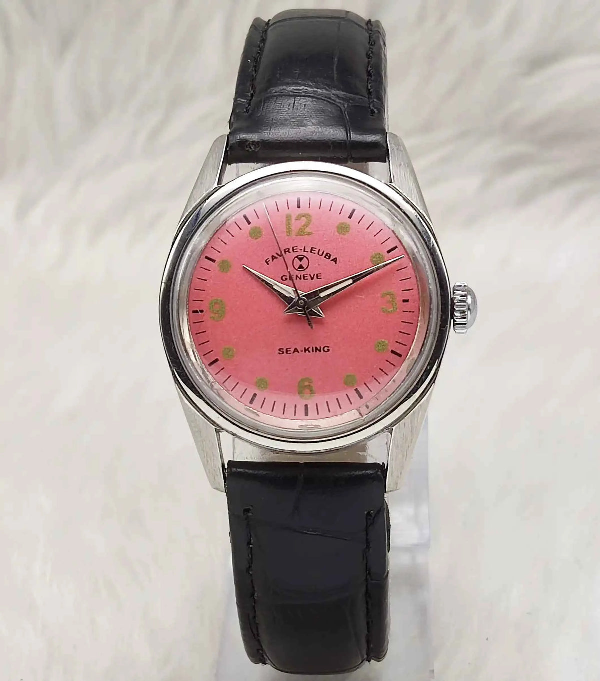 Favre Leuba Seaking Pink Dial 17 Jewels Dotted Indices Watch