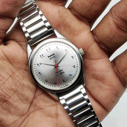 HMT Janata 17 Jewels Para Shock Silver Devanagari Hand Winding Mechanical Watch - Classic Timepiece