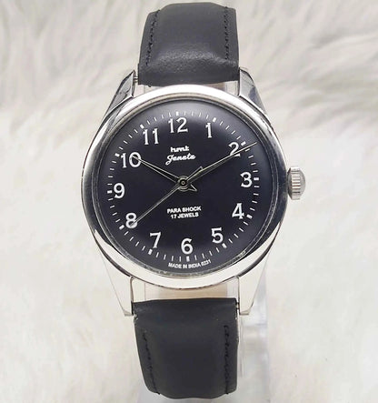 HMT Janata Black Dial Watch with English Numerals and 17 Jewels Handwinding for Men