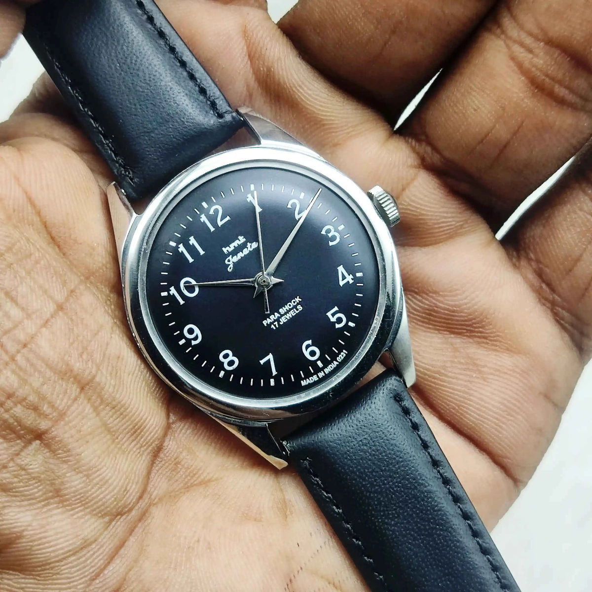 HMT Janata Black Dial Watch with English Numerals and 17 Jewels Handwinding for Men