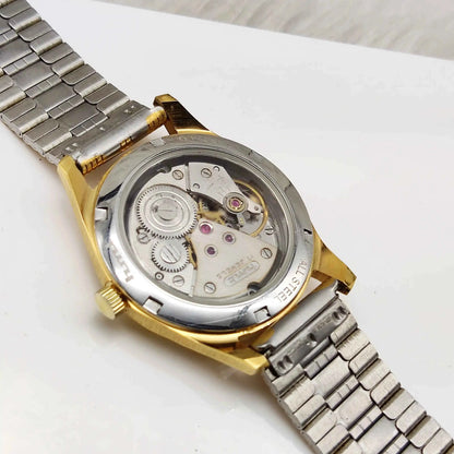 HMT Janata Men's Watch - Handwinding Para Shock 17 Jewels with Golden Dial and Transparent Back