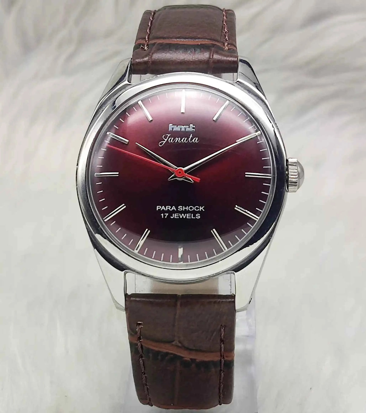 HMT Janata Men's Watch with Maroon Dial, Stick Indices, 17 Jewels, Handwinding