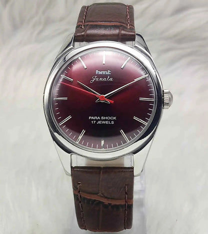 HMT Janata Men's Watch with Maroon Dial, Stick Indices, 17 Jewels, Handwinding