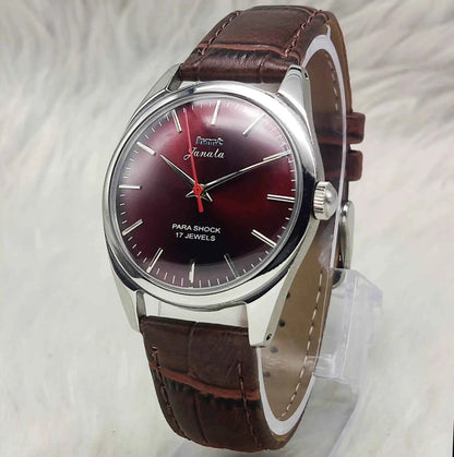 HMT Janata Men's Watch with Maroon Dial, Stick Indices, 17 Jewels, Handwinding