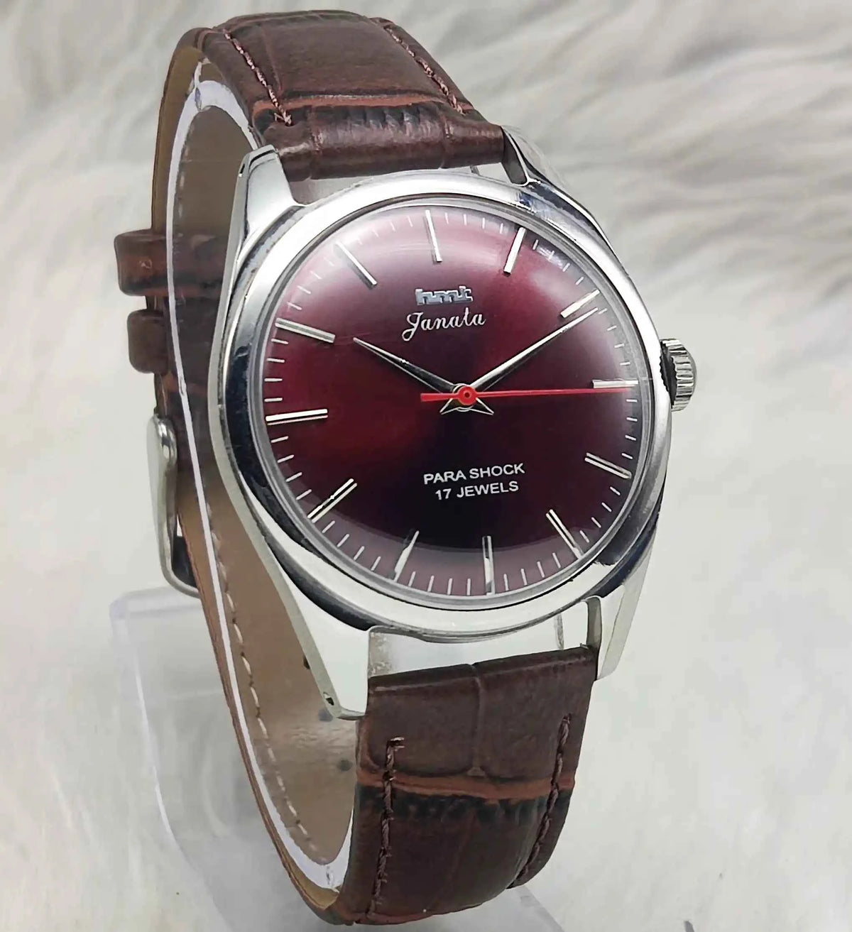 HMT Janata Men's Watch with Maroon Dial, Stick Indices, 17 Jewels, Handwinding