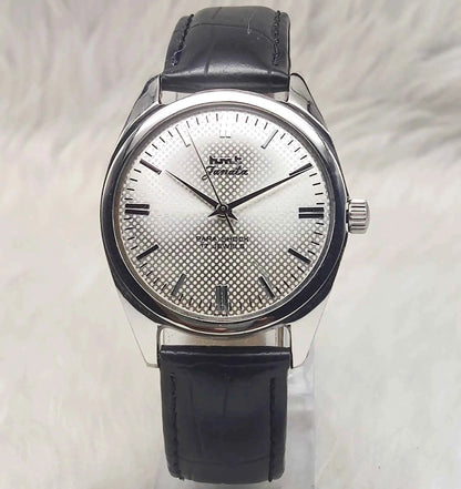 HMT Janata Men's Watch with Dotted Silver Dial, Stick Indices, 17 Jewels Handwinding Design