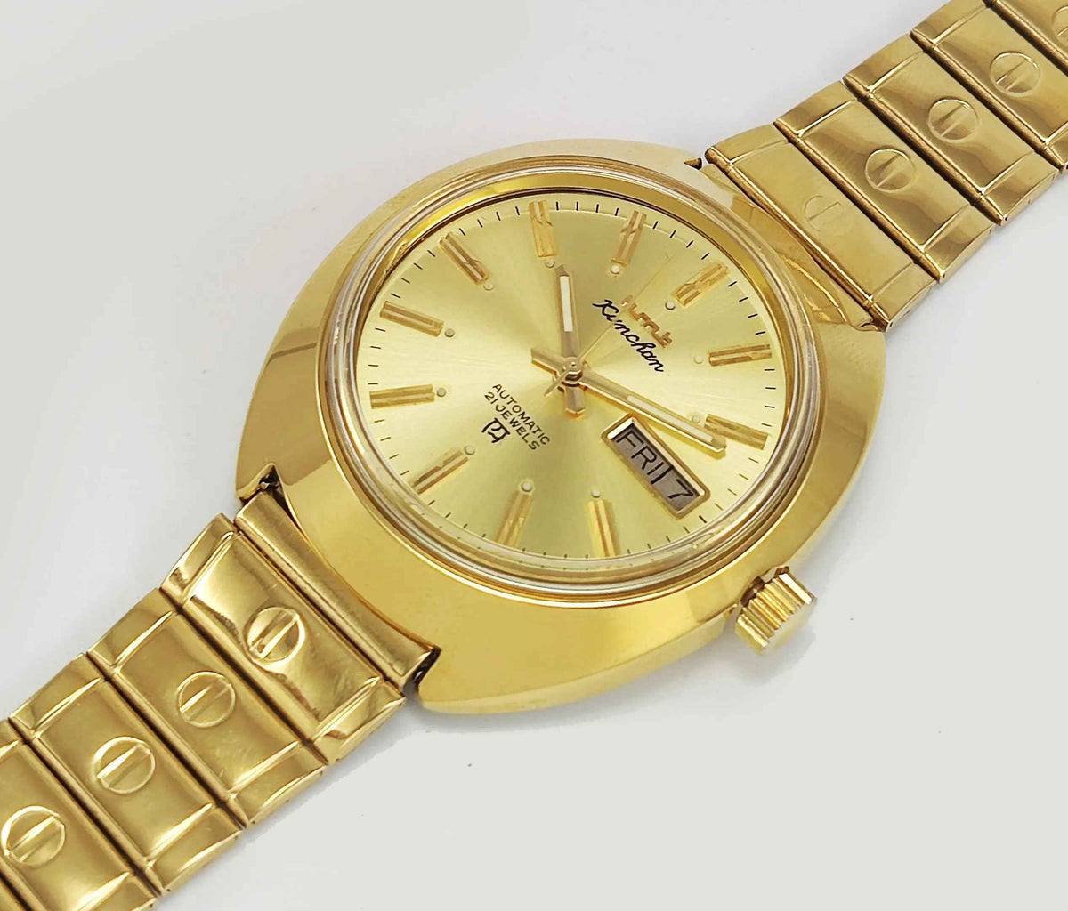 HMT Kanchan Para Shock Watch - Timeless Mechanical Luxury with Golden Dial