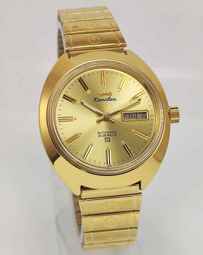 HMT Kanchan Para Shock Watch - Timeless Mechanical Luxury with Golden Dial