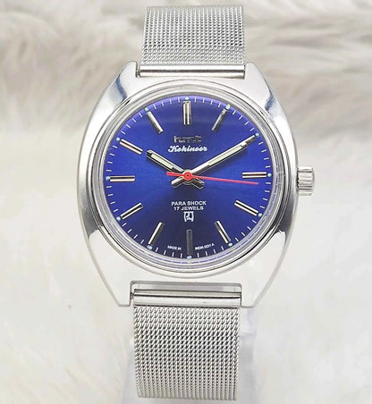 HMT Kohinoor Men's Watch - 17 Jewels Blue Dial Handwinding Timepiece