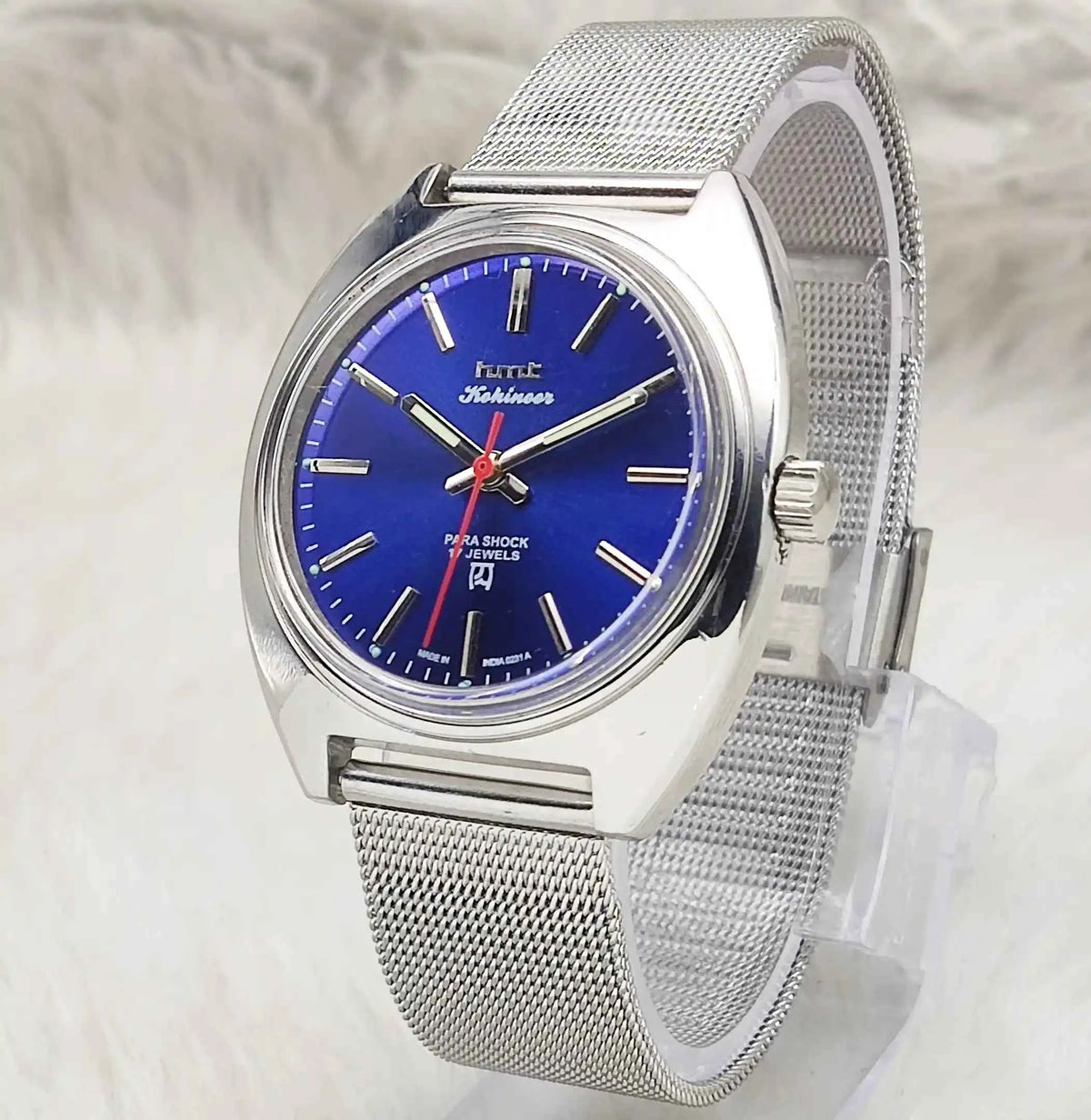 HMT Kohinoor Men's Watch - 17 Jewels Blue Dial Handwinding Timepiece