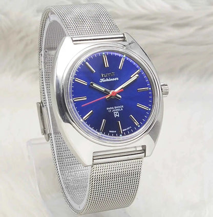 HMT Kohinoor Men's Watch - 17 Jewels Blue Dial Handwinding Timepiece