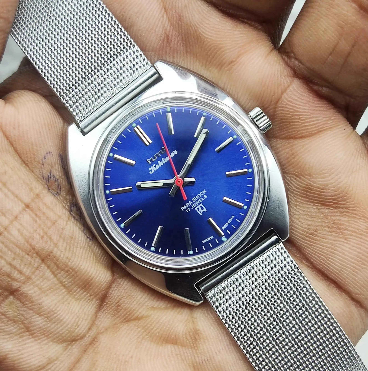 HMT Kohinoor Men's Watch - 17 Jewels Blue Dial Handwinding Timepiece