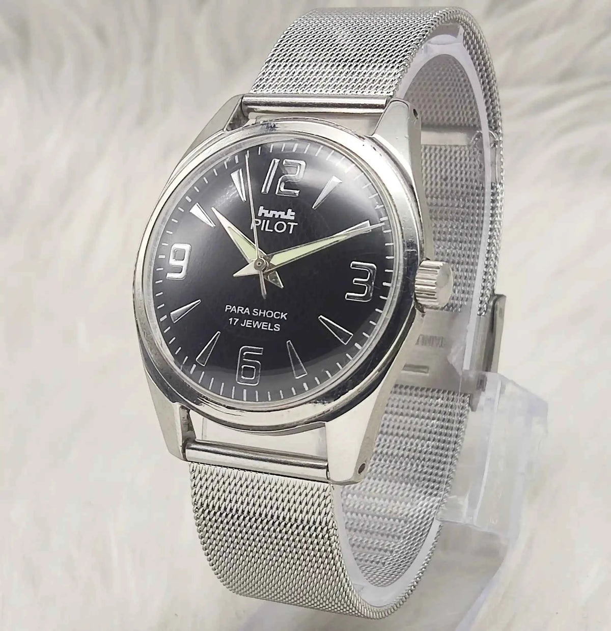 HMT Pilot Men's Watch - 17 Jewels Black Dial Handwinding with Numerals Indices