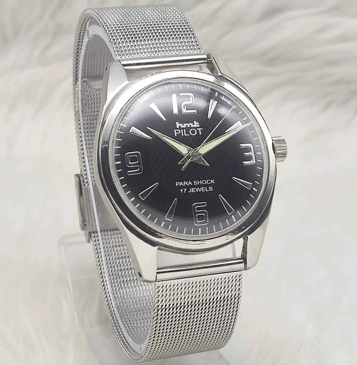 HMT Pilot Men's Watch - 17 Jewels Black Dial Handwinding with Numerals Indices
