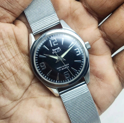 HMT Pilot Men's Watch - 17 Jewels Black Dial Handwinding with Numerals Indices