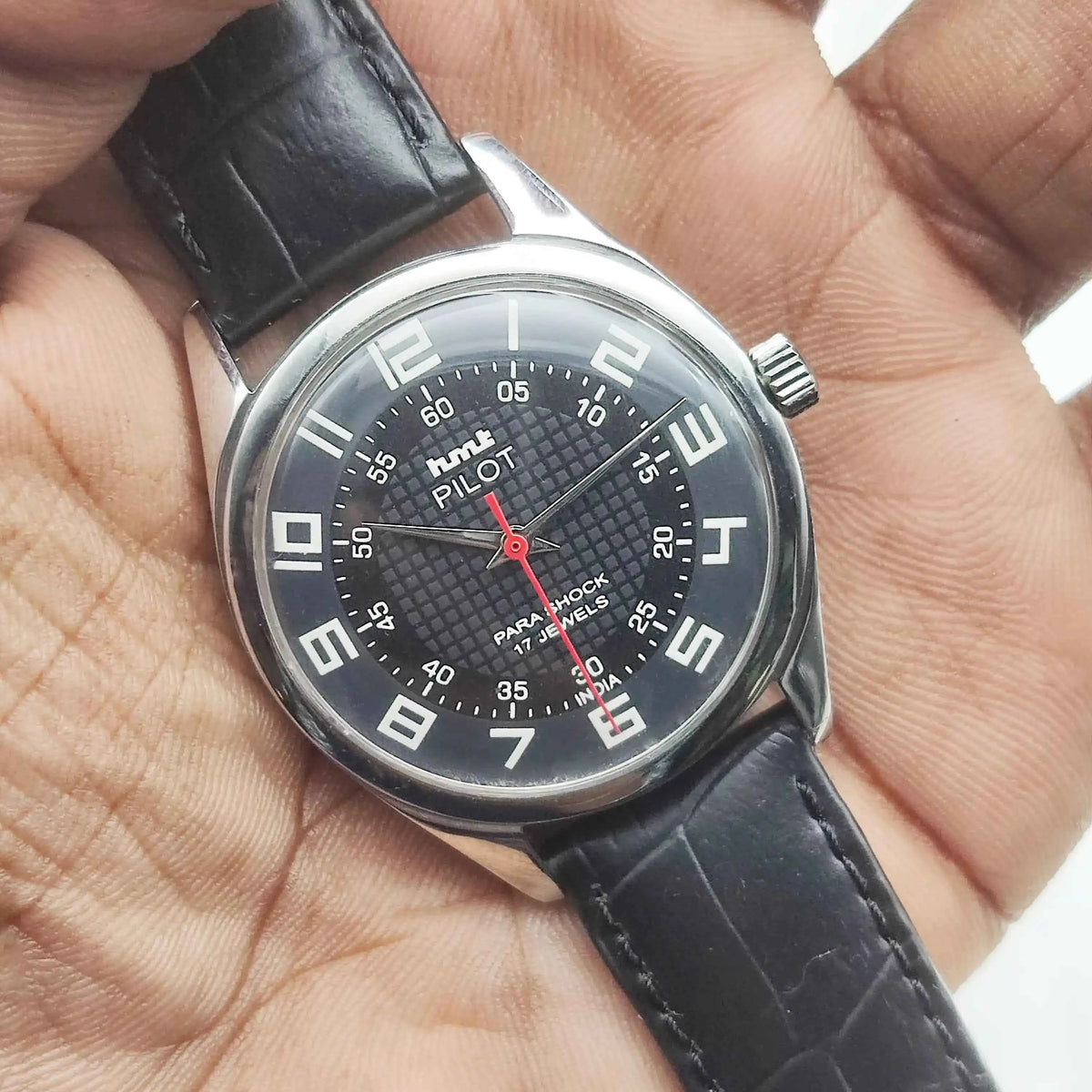 HMT Pilot 17 Jewels Black Sub Dial Handwinding Watch with English Numerals