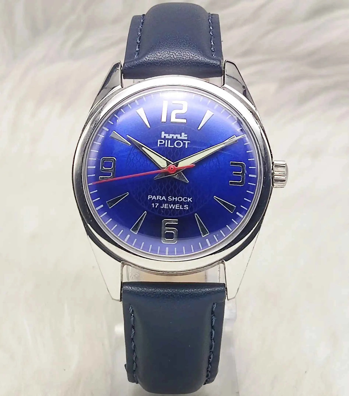 HMT Pilot Men's Watch - 17 Jewels Blue Dial, Handwinding with Stick Numerals Indices