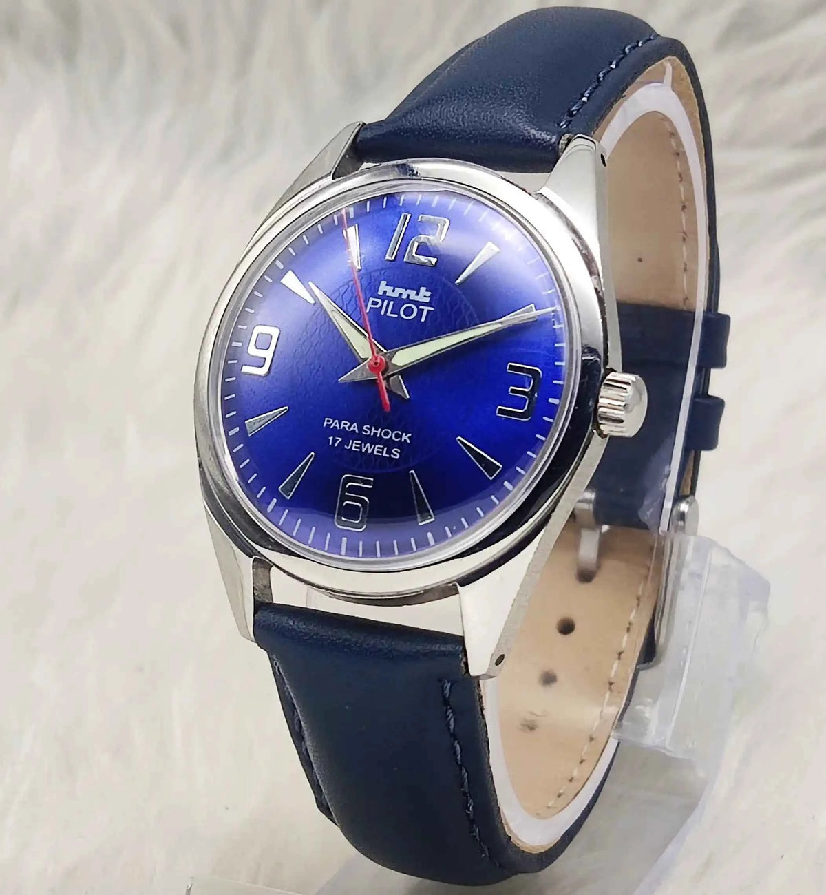 HMT Pilot Men's Watch - 17 Jewels Blue Dial, Handwinding with Stick Numerals Indices