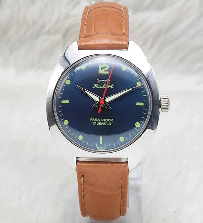 HMT Pilot 17 Jewels Handwinding Watch with Bluish Dial and Dotted Indices