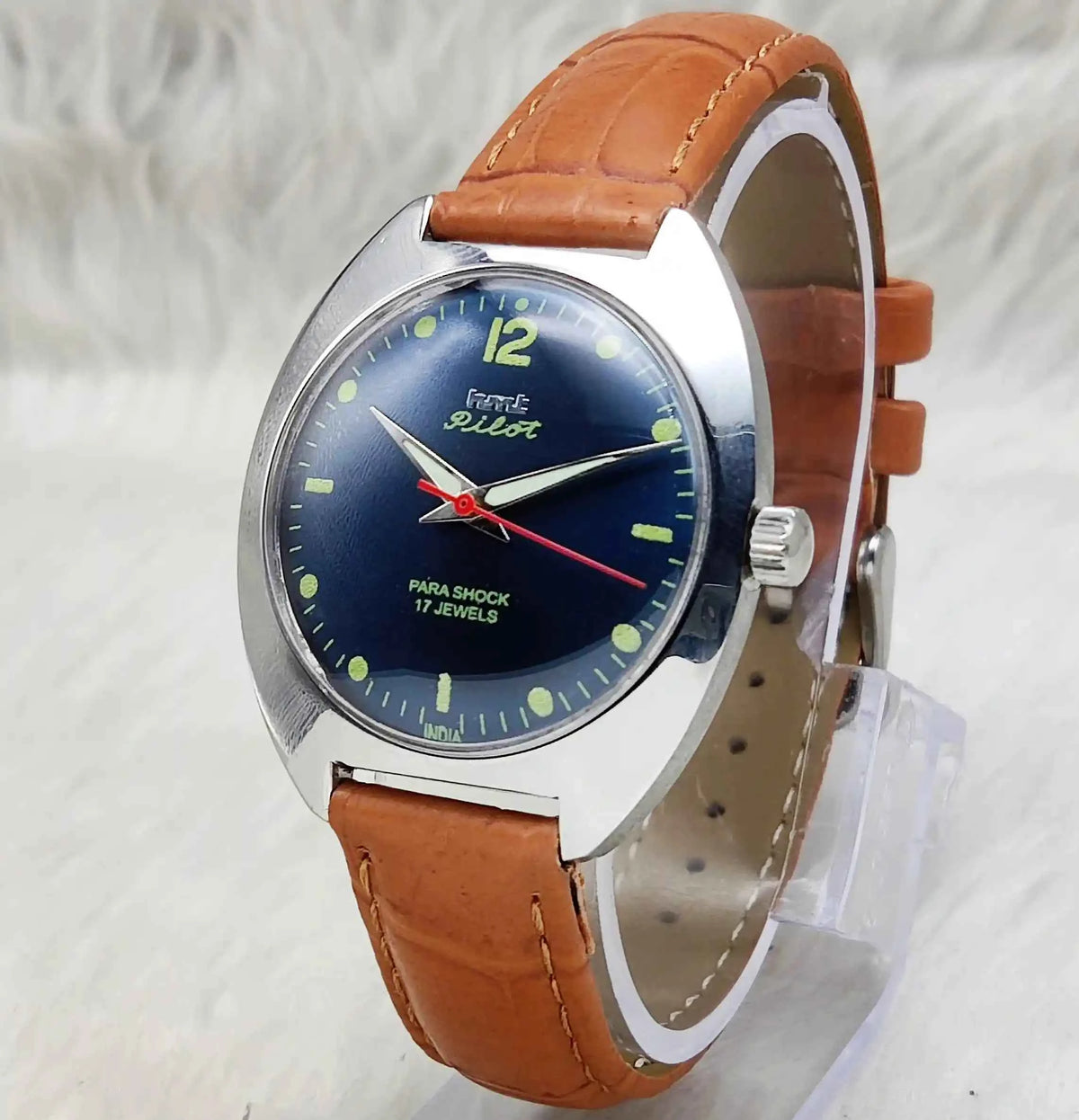 HMT Pilot 17 Jewels Handwinding Watch with Bluish Dial and Dotted Indices