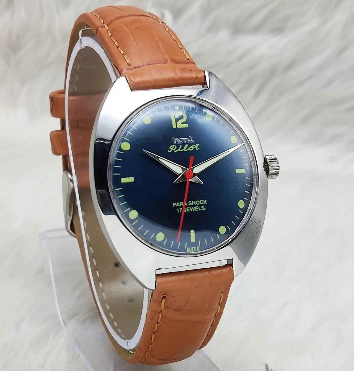 HMT Pilot 17 Jewels Handwinding Watch with Bluish Dial and Dotted Indices