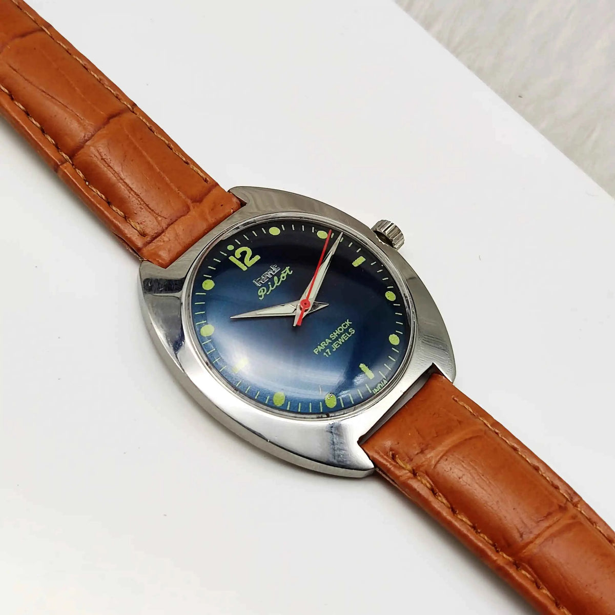 HMT Pilot 17 Jewels Handwinding Watch with Bluish Dial and Dotted Indices