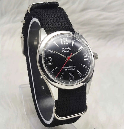 HMT Pilot Men's Watch 17 Jewels Black Dial - Handwinding with English Numerals