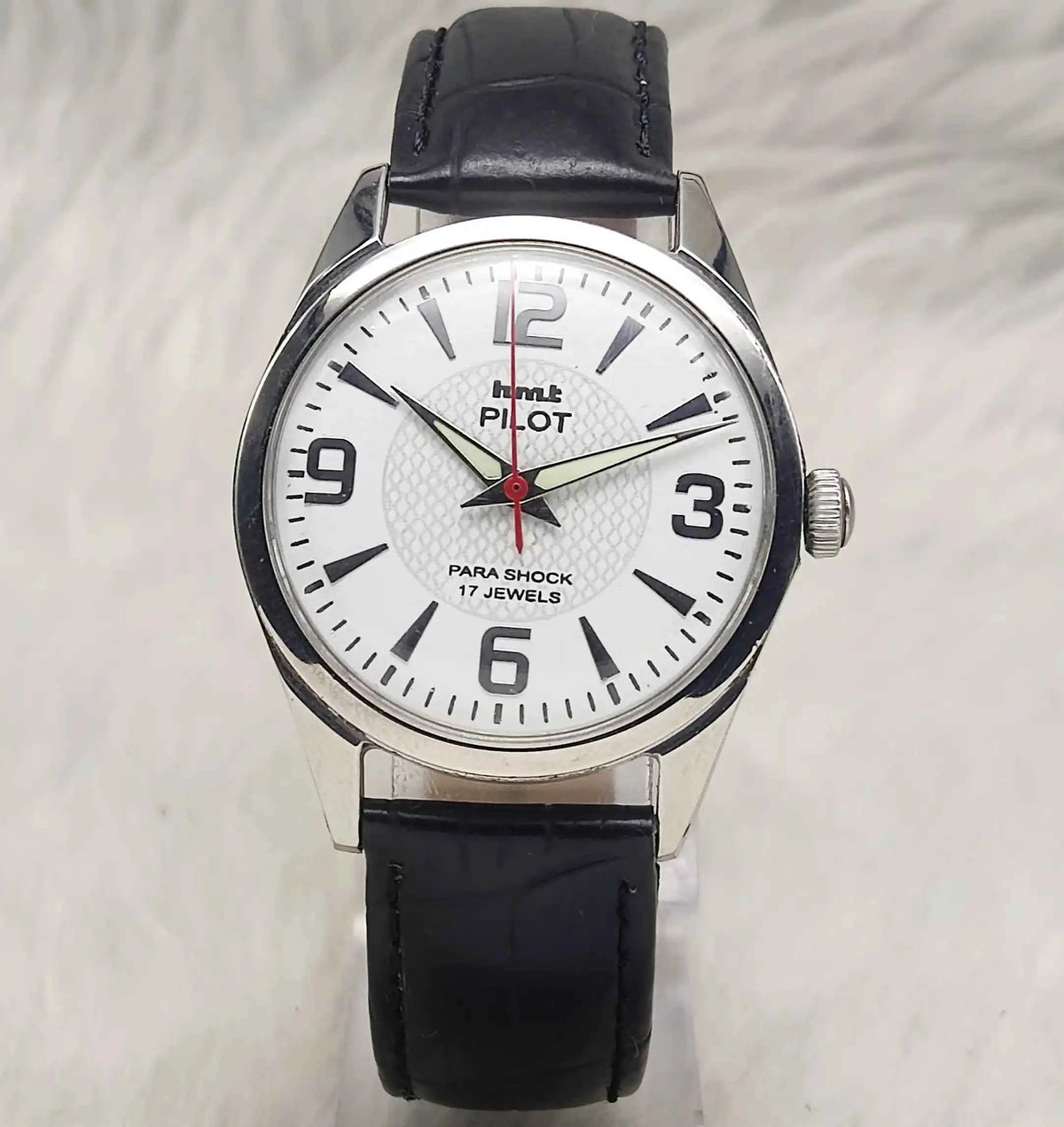 HMT Pilot Men's Watch - 17 Jewels White Dial with Stick Numerals Indices