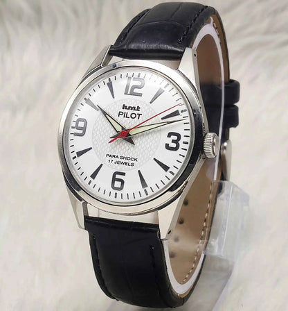 HMT Pilot Men's Watch - 17 Jewels White Dial with Stick Numerals Indices