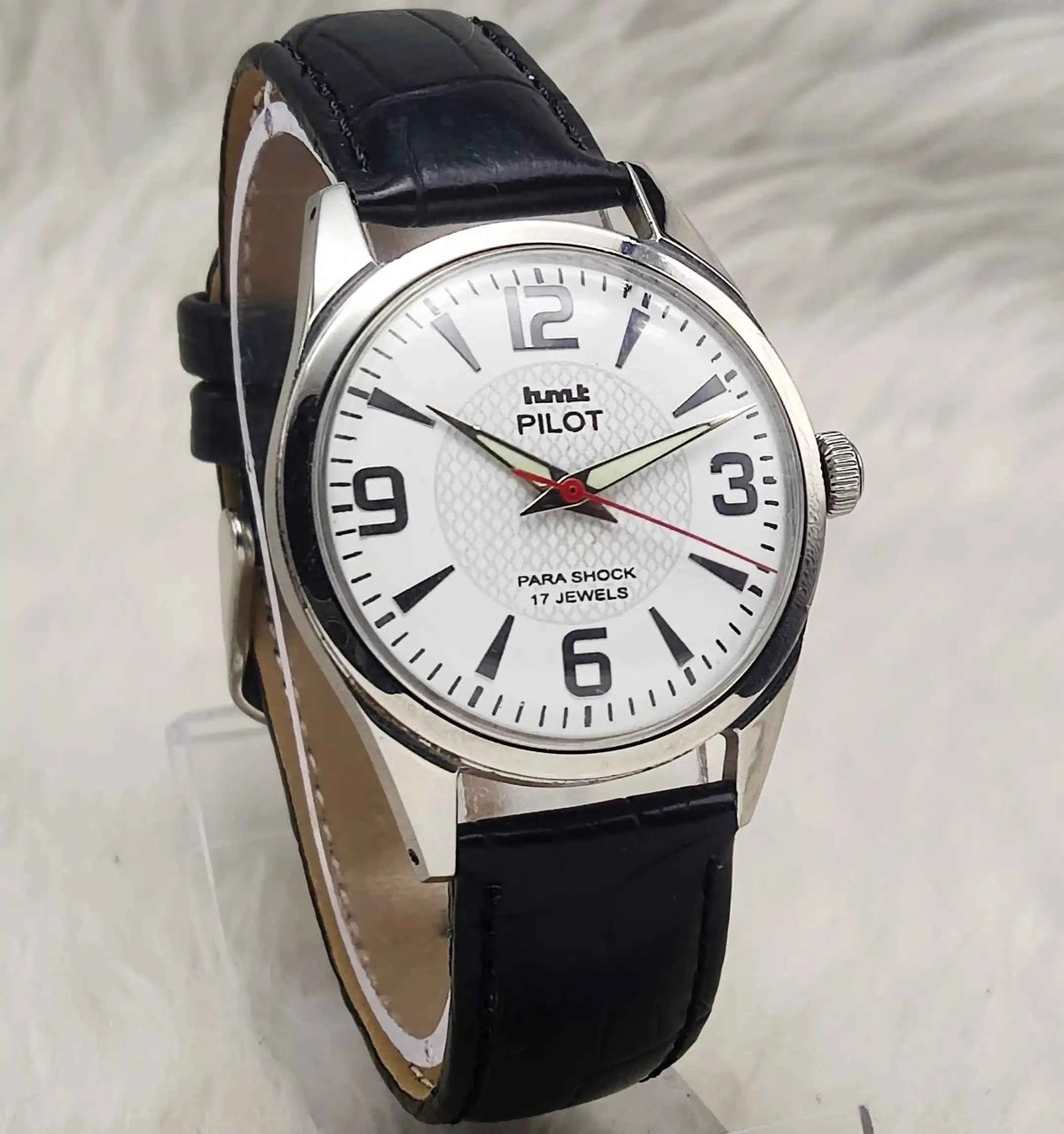 HMT Pilot Men's Watch - 17 Jewels White Dial with Stick Numerals Indices