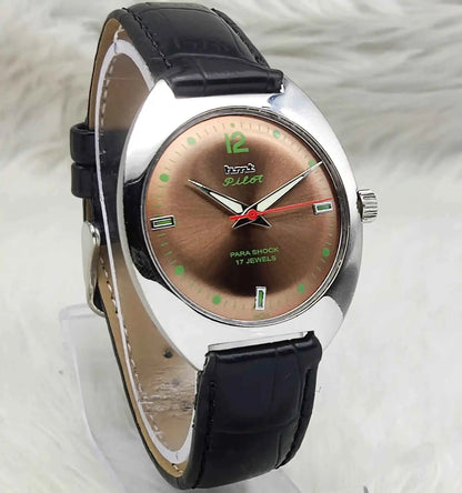 HMT Pilot Brown Dial Watch - 17 Jewels Handwinding Timepiece