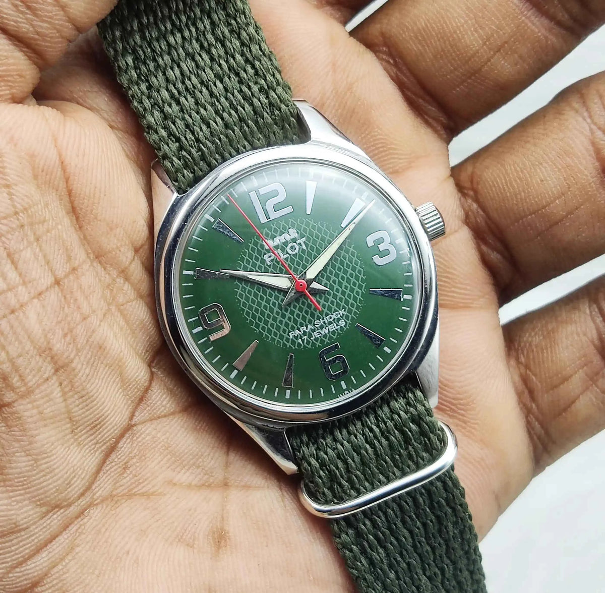 HMT Pilot Light Green Dial Watch 17 Jewels Handwinding Model 0231