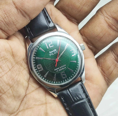 HMT Pilot Green Dial Watch 17 Jewels Handwinding Model 0231