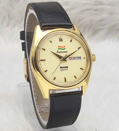 HMT Swarna Day Date Watch - Experience Timeless Elegance with a Goldenish Dial