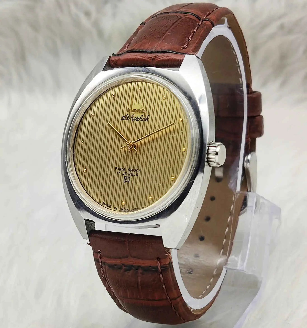 HMT Abhishek Golden Dial Watch - Elegant Handwinding Timepiece for Men