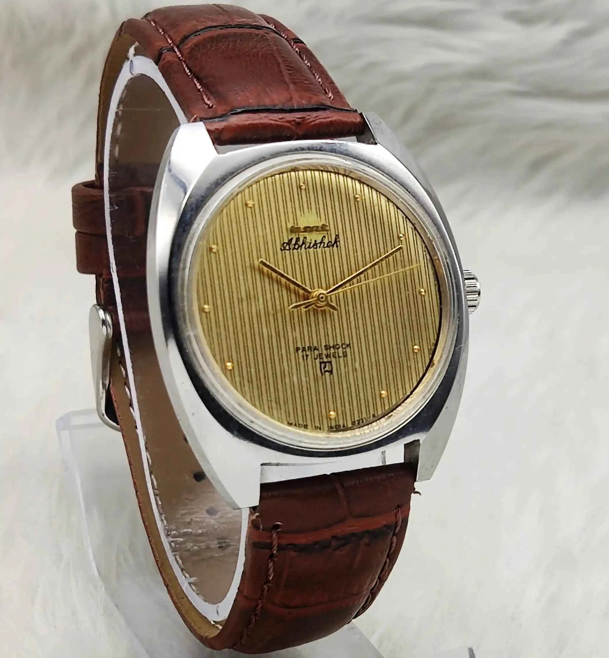 HMT Abhishek Golden Dial Watch - Elegant Handwinding Timepiece for Men