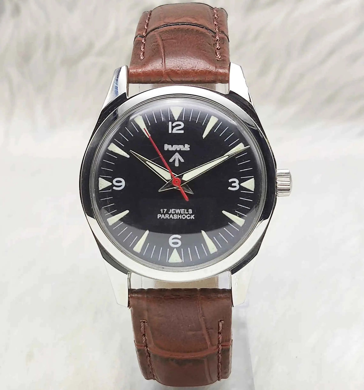 HMT Black Dial 17 Jewels Handwinding Men's Watch 0231 with Transparent Back