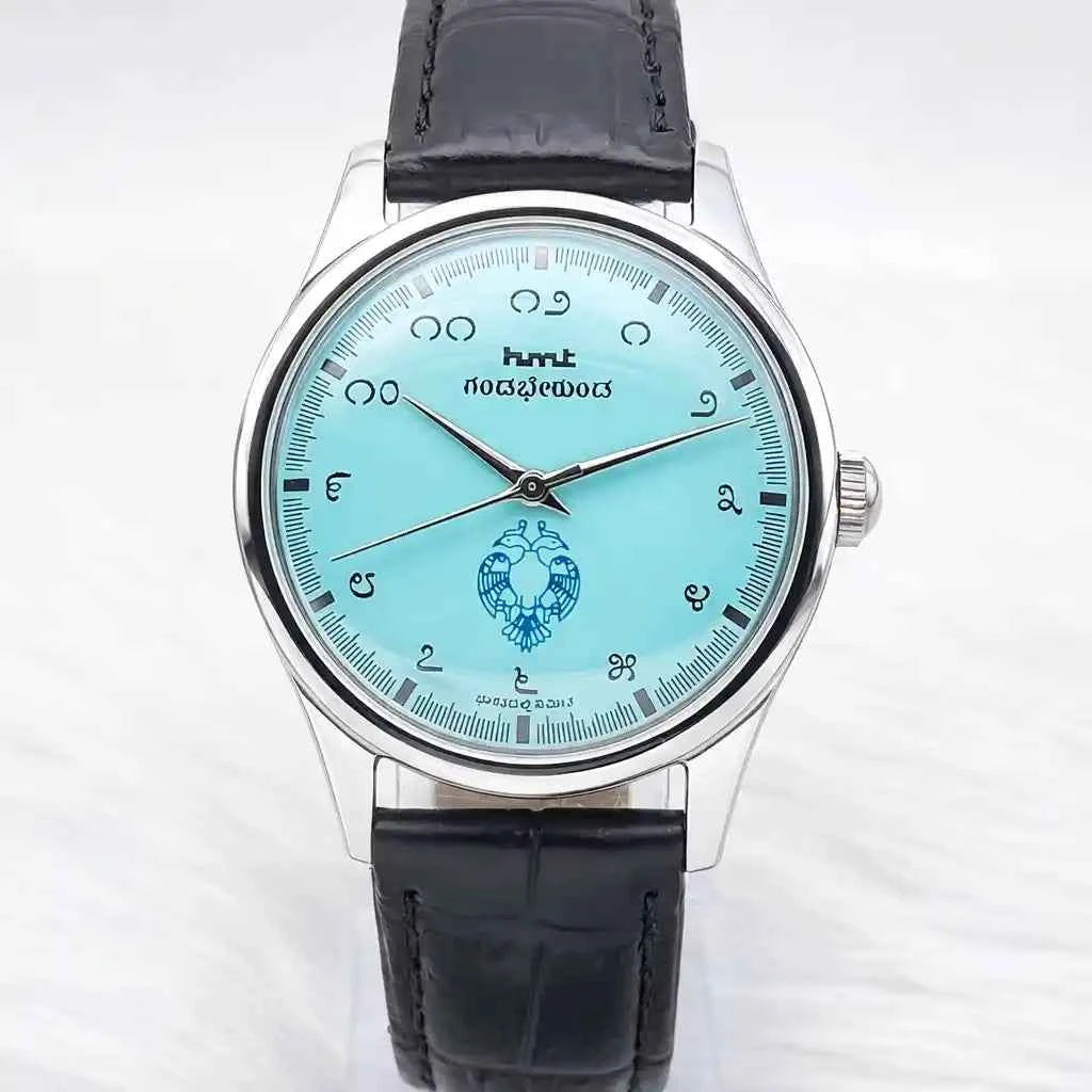 HMT Gandaberunda Watch - Elegant Turquoise Dial with Kannada Numerals