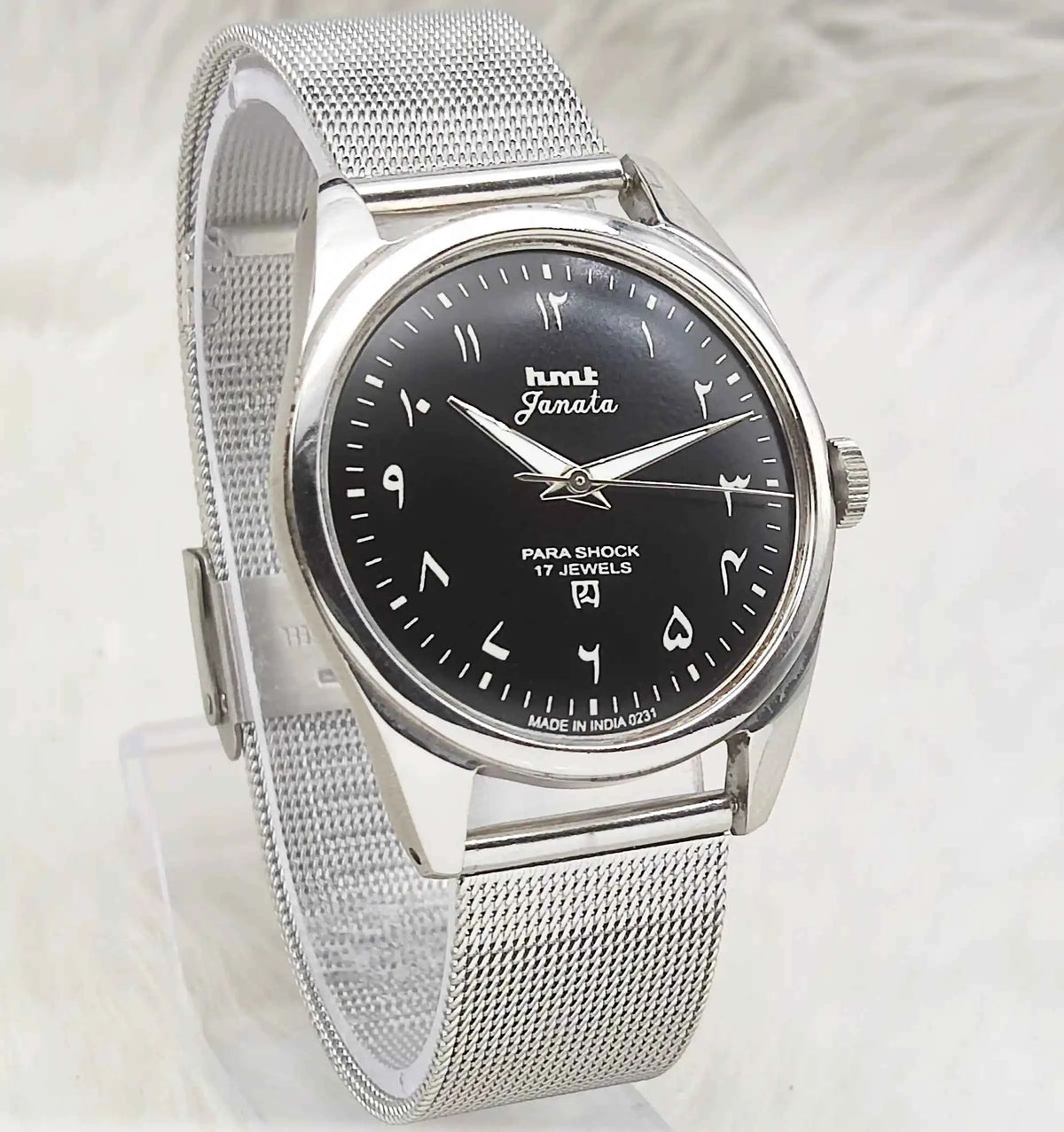 HMT Janata Handwinding Watch with 17 Jewels and Black Dial Arabic Numerals