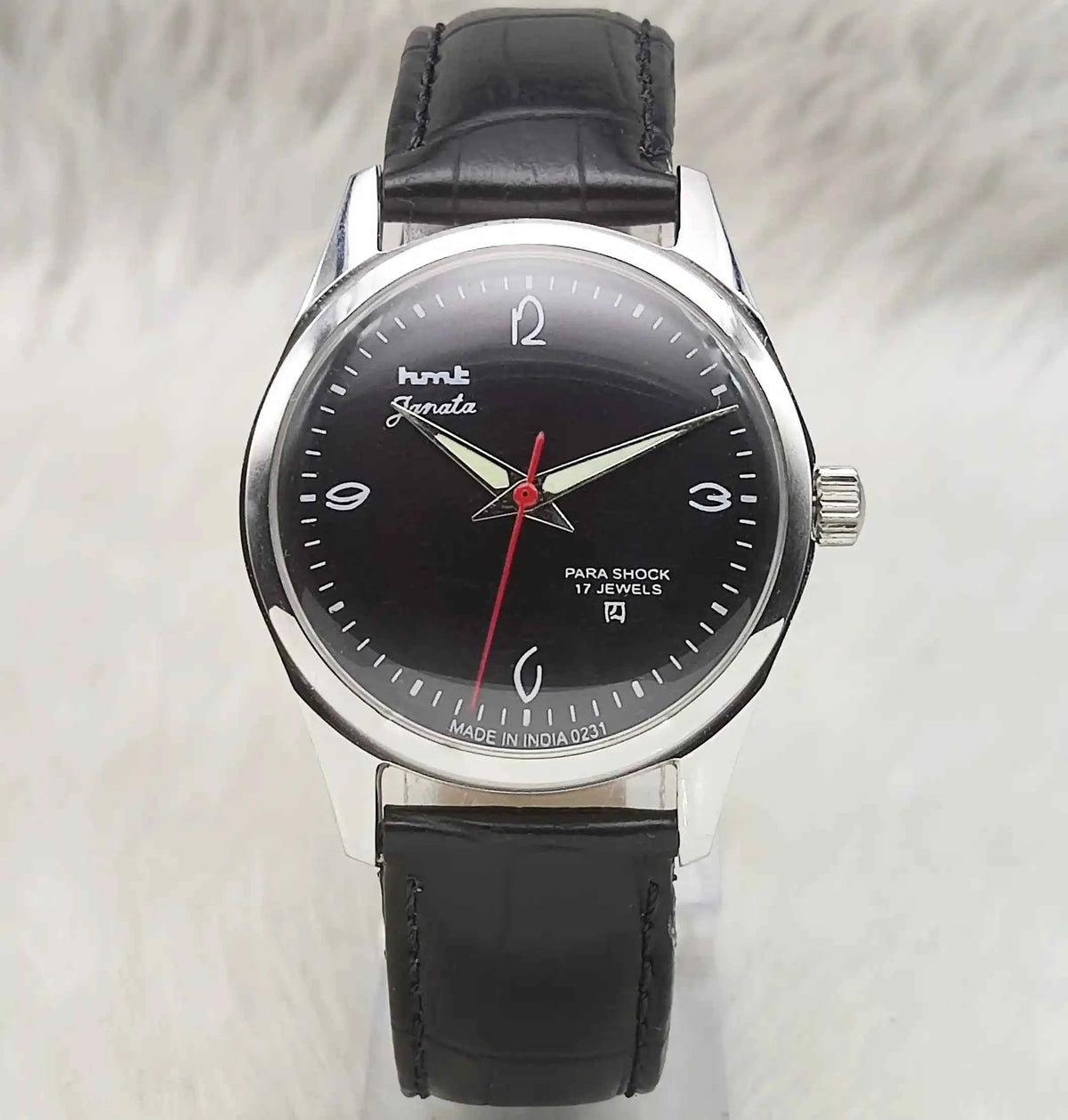 HMT Janata 17 Jewels Handwinding Black Dial Transaprent Back Watch