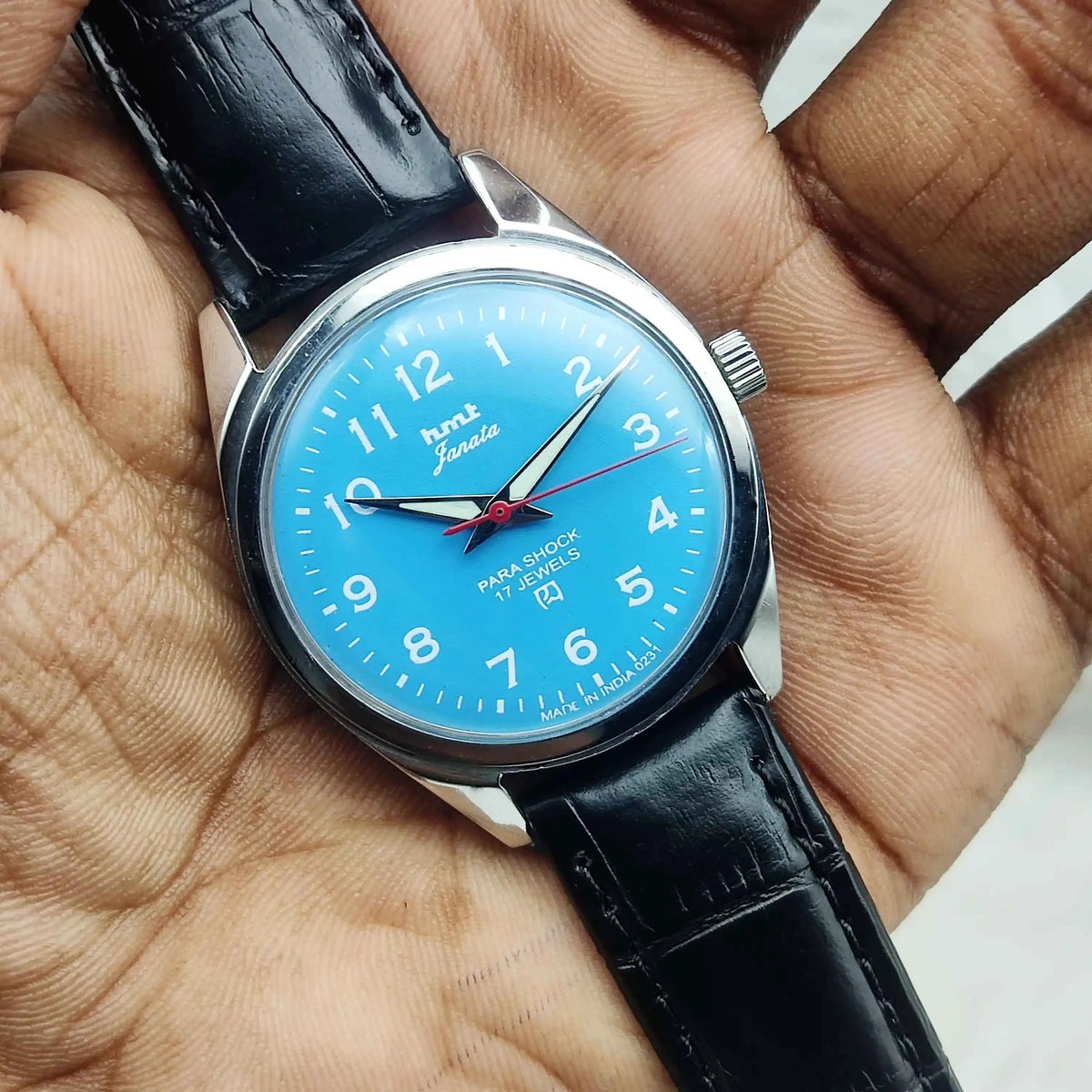 HMT Janata Handwinding Watch with Sky Blue Dial and English Numerals