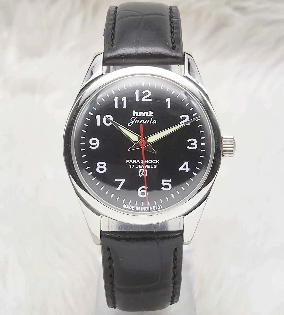 HMT Janata Handwinding Watch with Black Dial and English Numerals Indices